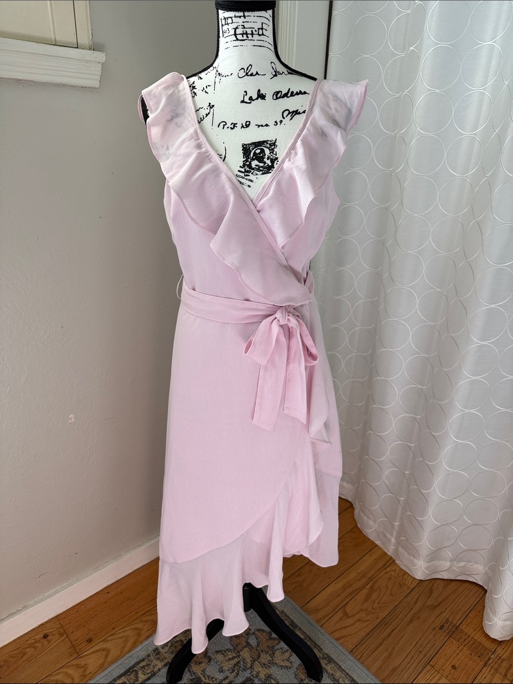 JustFab Light Pink Ruffle Wrap Midi Dress